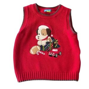 Greendog Boys 24M Red Christmas Dog Sled Holiday Sweater Vest